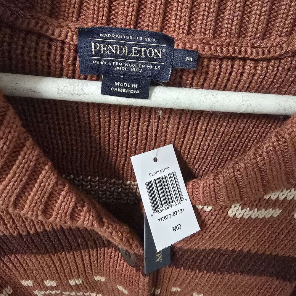 Pendleton Rust and Cream Patterned Shawl-Collar Cardigan - Picture 2 of 8